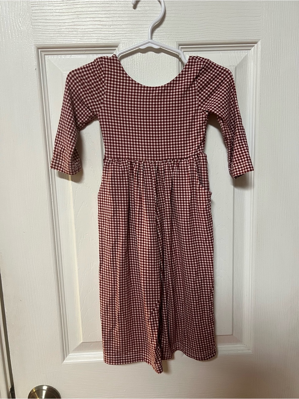 Sweet Honey Red Gingham Long Sleeve 
Jumpsuit
